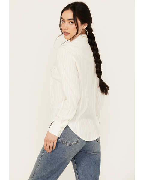 Image #4 - Wrangler Women's Modern Striped Long Sleeve Pearl Snap Western Shirt , Off White, hi-res