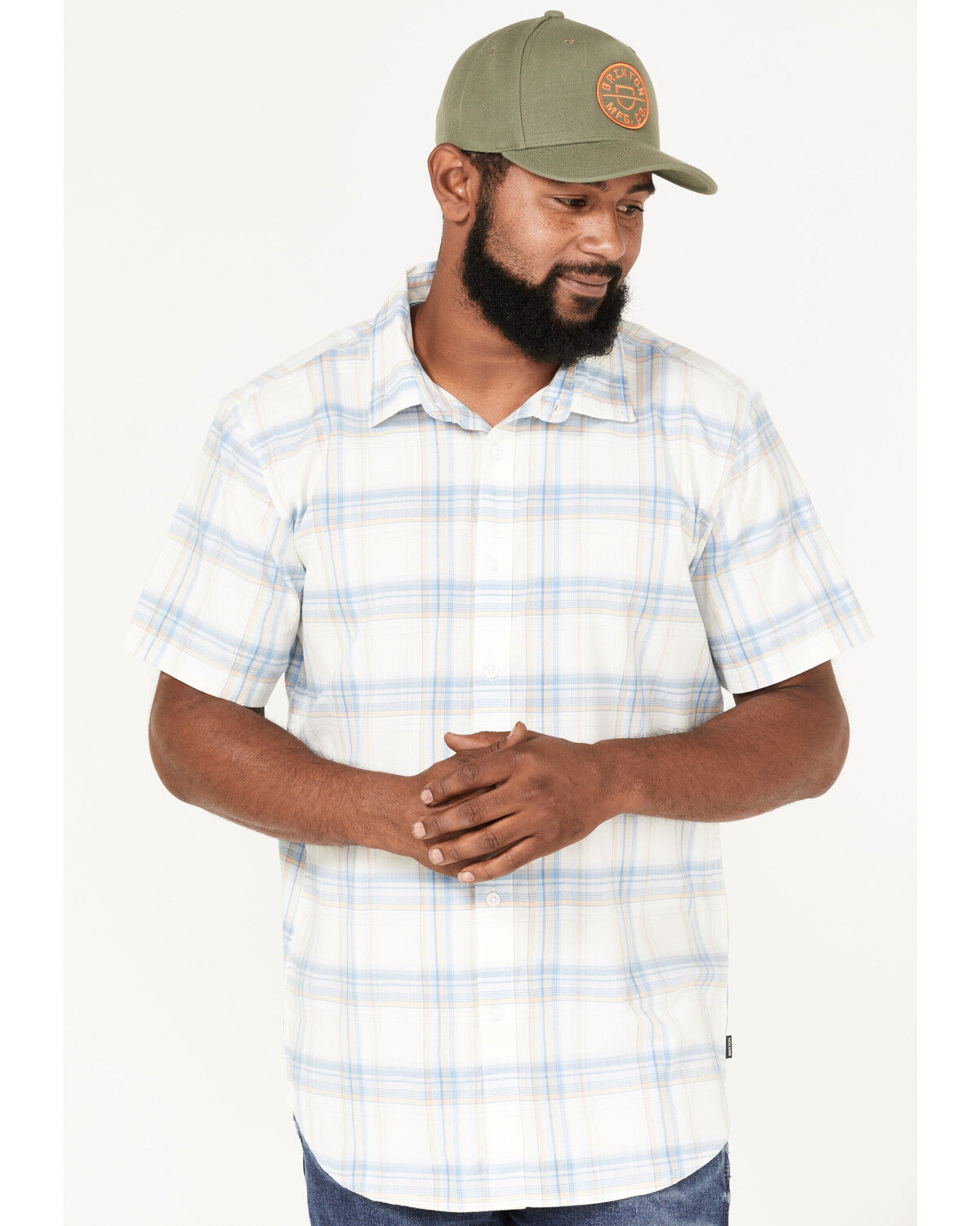 Image #1 - Brixton Men's Charter Plaid Short Sleeve Button Down Shirt, Blue, hi-res