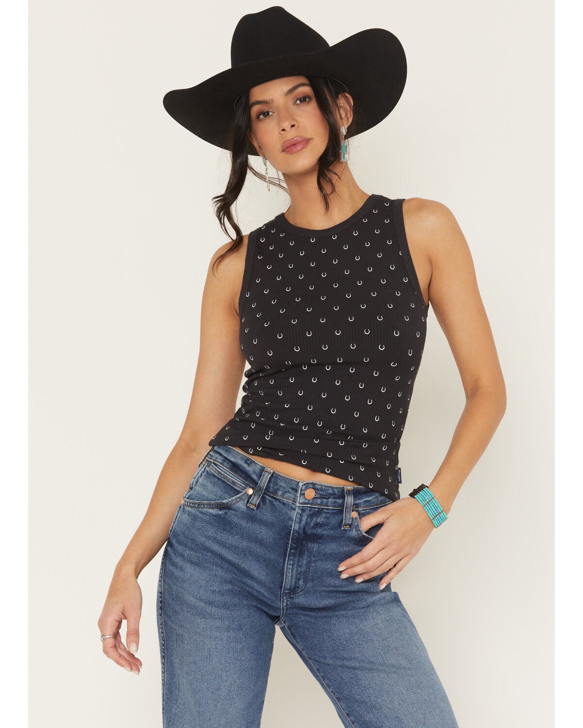 Wrangler Retro Women's Horseshoe Tank, Black, hi-res