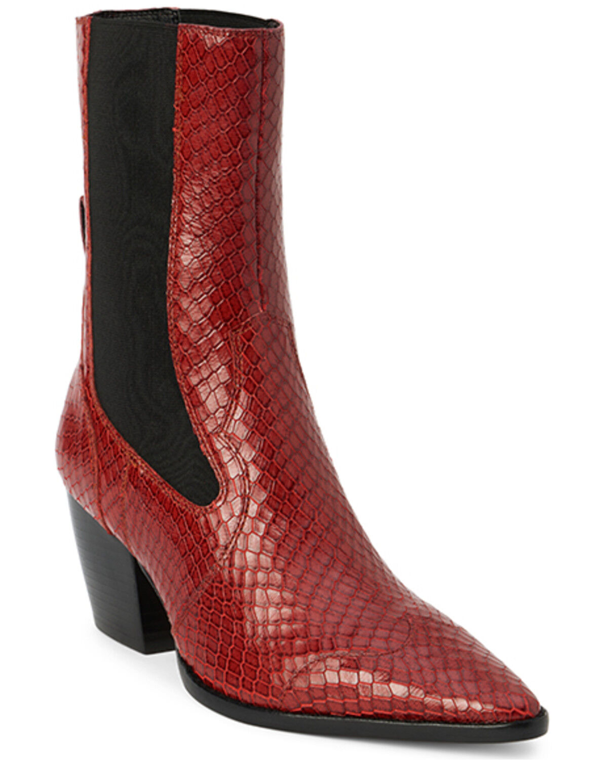 Image #1 - Matisse Women's Keith Snake Print Booties - Snip Toe, Red, hi-res