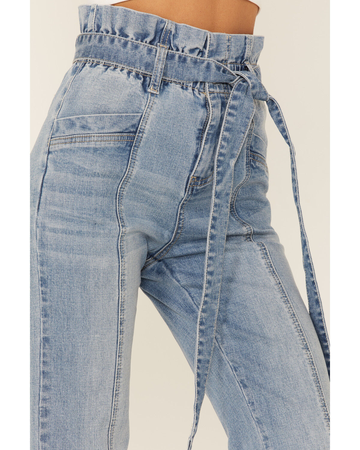 Image #2 - Flying Tomato Women's Light Wash Vintage High Rise Paperbag Tie Waist Jeans, , hi-res