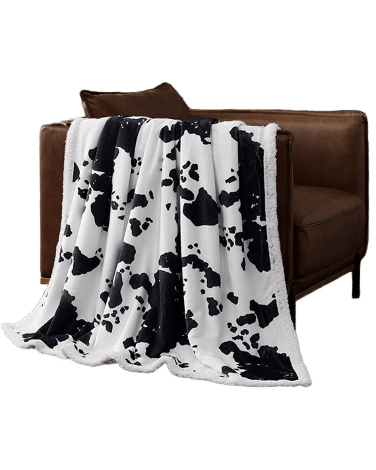 HiEnd Accents Elsa Cowhide Campfire Sherpa Throw, Black, hi-res