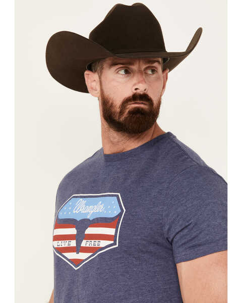 Image #2 - Wrangler Men's Boot Barn Exclusive Bull Skull American Short Sleeve Graphic T-Shirt, Blue, hi-res