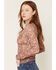 Image #2 - Trixxi Women's Scattered Icon Print Long Sleeve Mesh Top, Brown, hi-res
