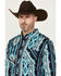 Image #2 - RANK 45® Men's Dakar Exploded Southwestern Print Long Sleeve Performance Stretch Western Shirt, Teal, hi-res