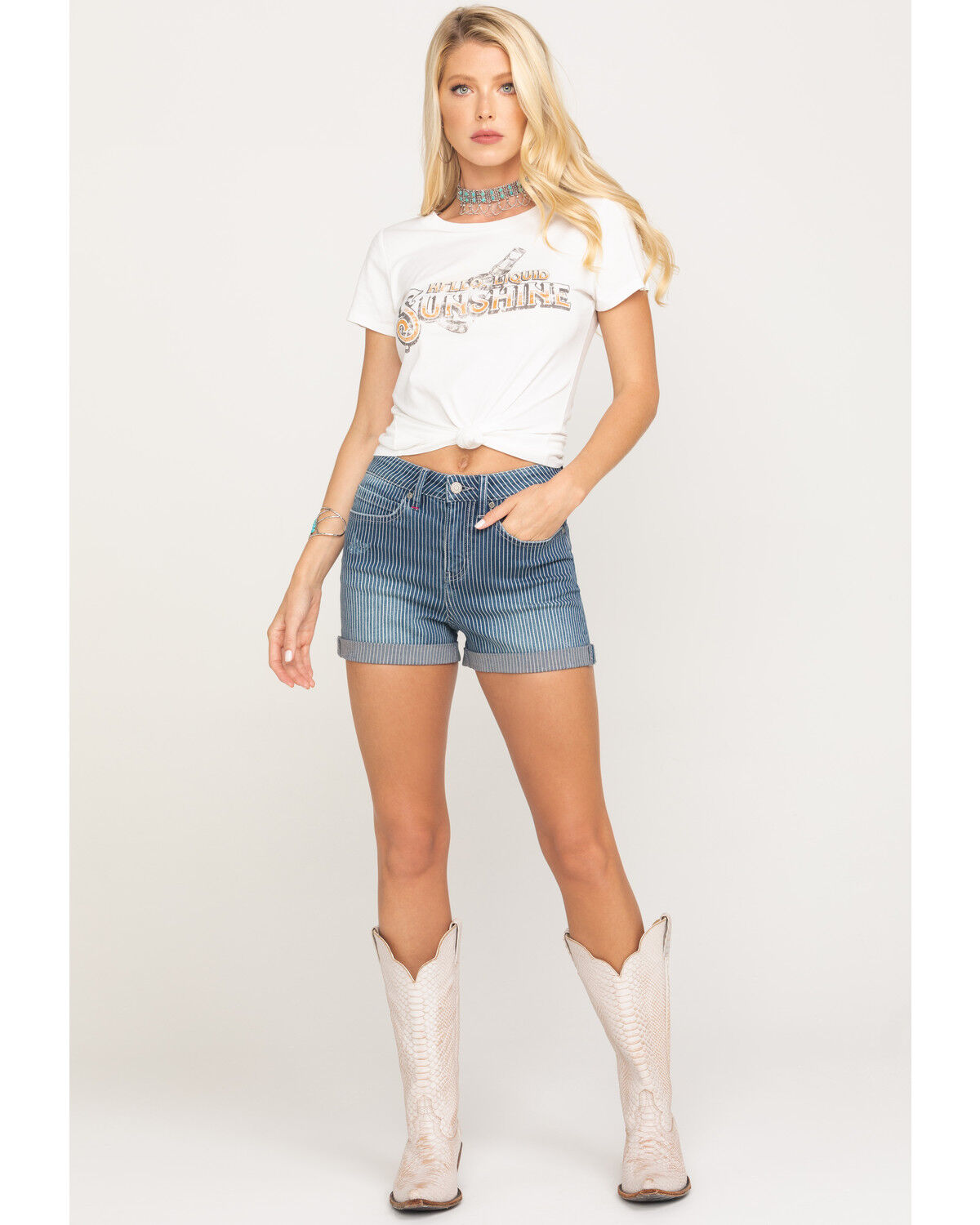 high rise cuffed denim shorts