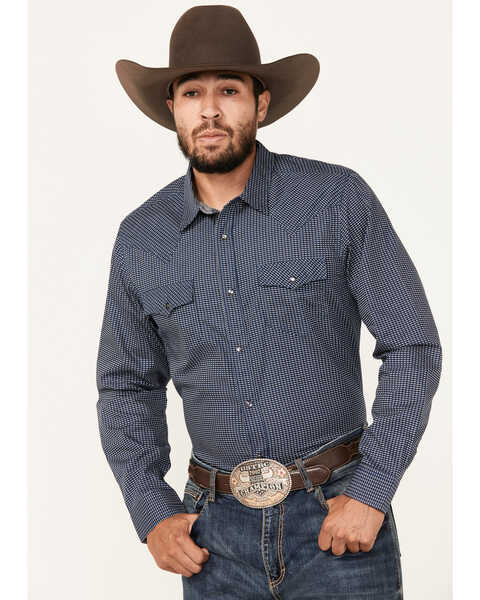 Cody James Men's Old West Checkered Print Long Sleeve Snap Western Shirt - Tall, Dark Blue, hi-res