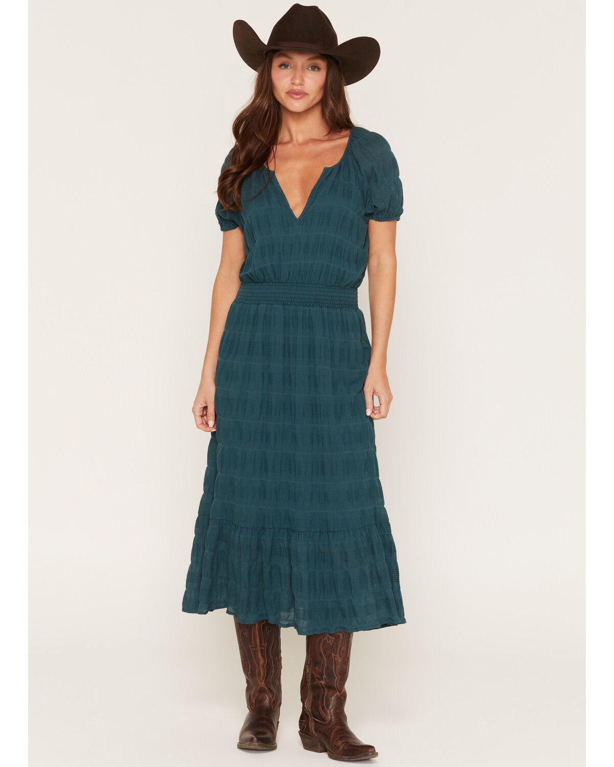 Image #1 - Lovestitch Women's Solid Short Sleeve Midi Dress, Teal, hi-res