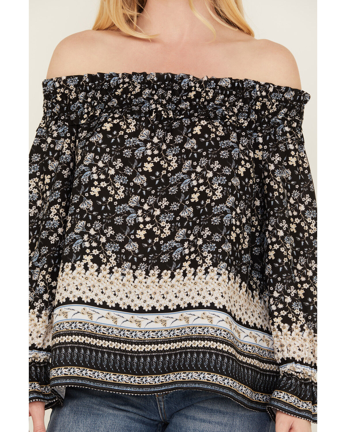 Image #3 - Wild Moss Women's Border Off The Shoulder Top, Blue, hi-res