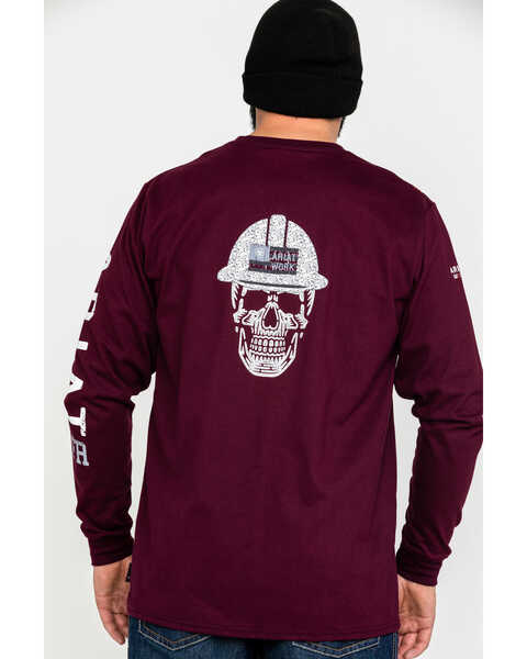 Image #2 - Ariat Men's FR Roughneck Skull Logo Crew Long Sleeve Work T-Shirt , Red, hi-res