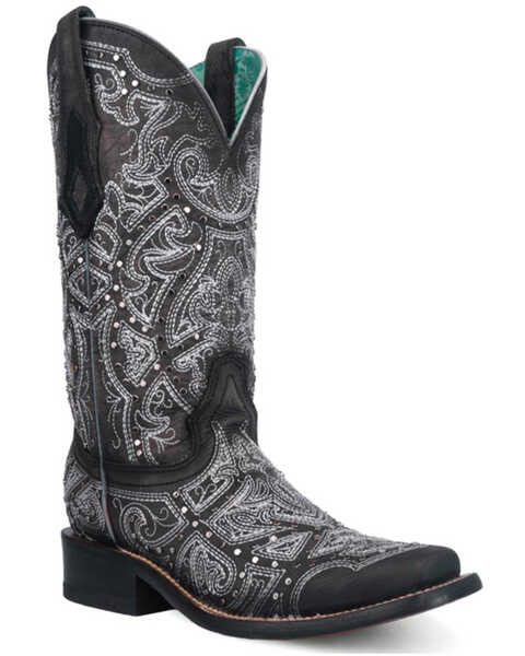 Corral Women's Embroidered Western Boots - Broad Square Toe, Black, hi-res