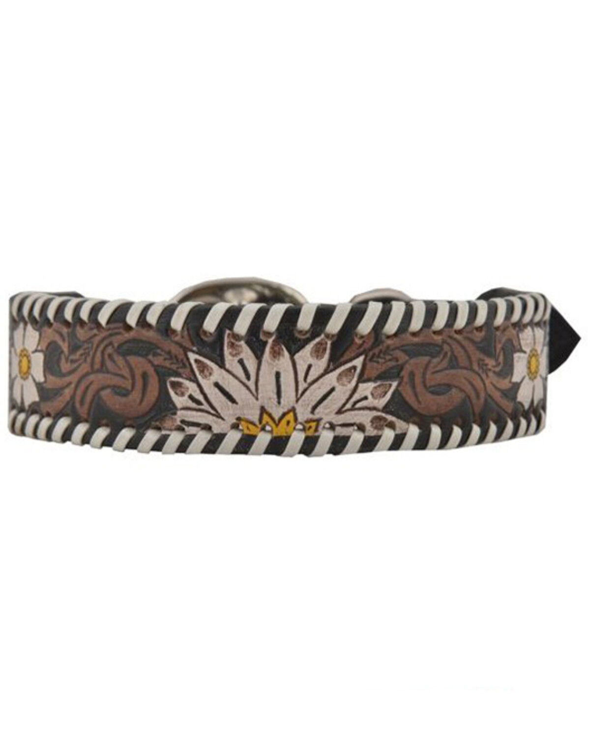 Image #1 - Myra Bag Daisy Hand Tooled Leather Dog Collar, Brown, hi-res
