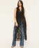 Image #1 - Listicle Women's Sleeveless Floral Lace Tie Front Kimono, Black, hi-res