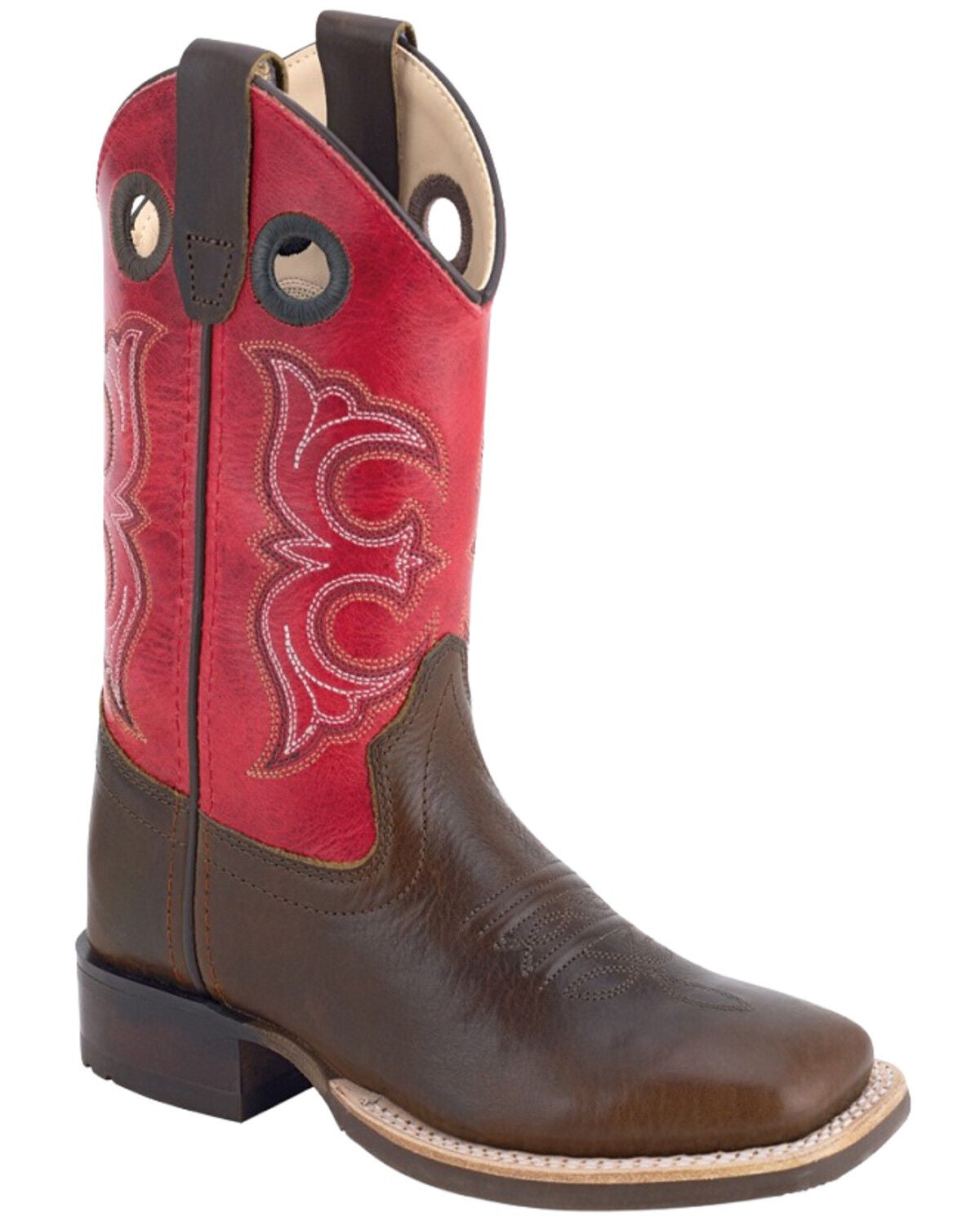 Old West Little Boys' Western Boots - Broad Square Toe, Red, hi-res