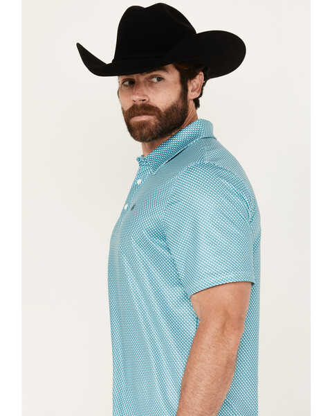 Image #2 - Panhandle Men's Geo Print Short Sleeve Performance Button-Down Polo, Turquoise, hi-res