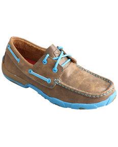 Twisted X Kids' Brown and Neon Blue Driving Mocs , Bomber, hi-res
