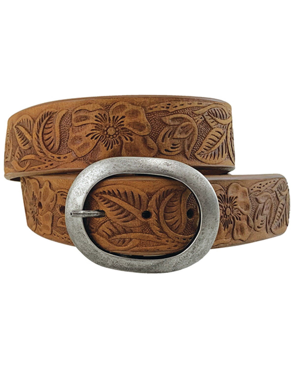 Cowgirls Rock Women's Floral Embossed Belt, Brown, hi-res