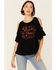 Image #1 - White Crow Women's I'll Drink To That Graphic Short Sleeve Cold Shoulder Top , Black, hi-res