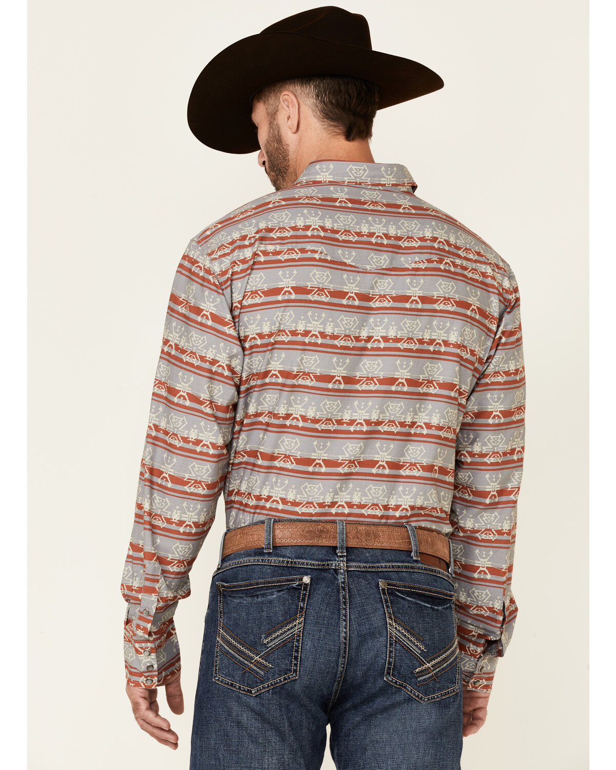 Image #4 - Roper Men's Gray Southwestern Blanket Stripe Long Sleeve Pearl Snap Western Shirt, Grey, hi-res