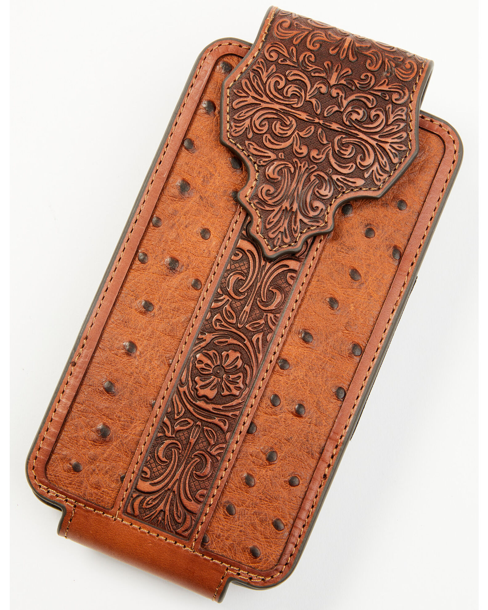 Image #1 - Cody James Men's Grady Faux Ostrich Cellphone Case, Brown, hi-res