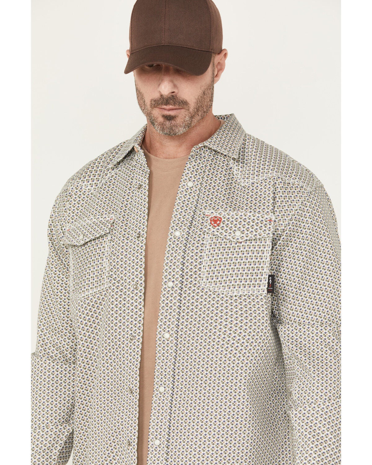 Image #2 - Ariat Men's Rebar FR Venice Printed Long Sleeve Snap Work Shirt, White, hi-res