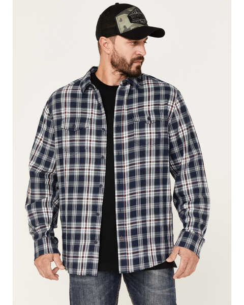 Brothers and Sons Men's Plaid Long Sleeve Button Down Western Flannel Shirt, Navy, hi-res