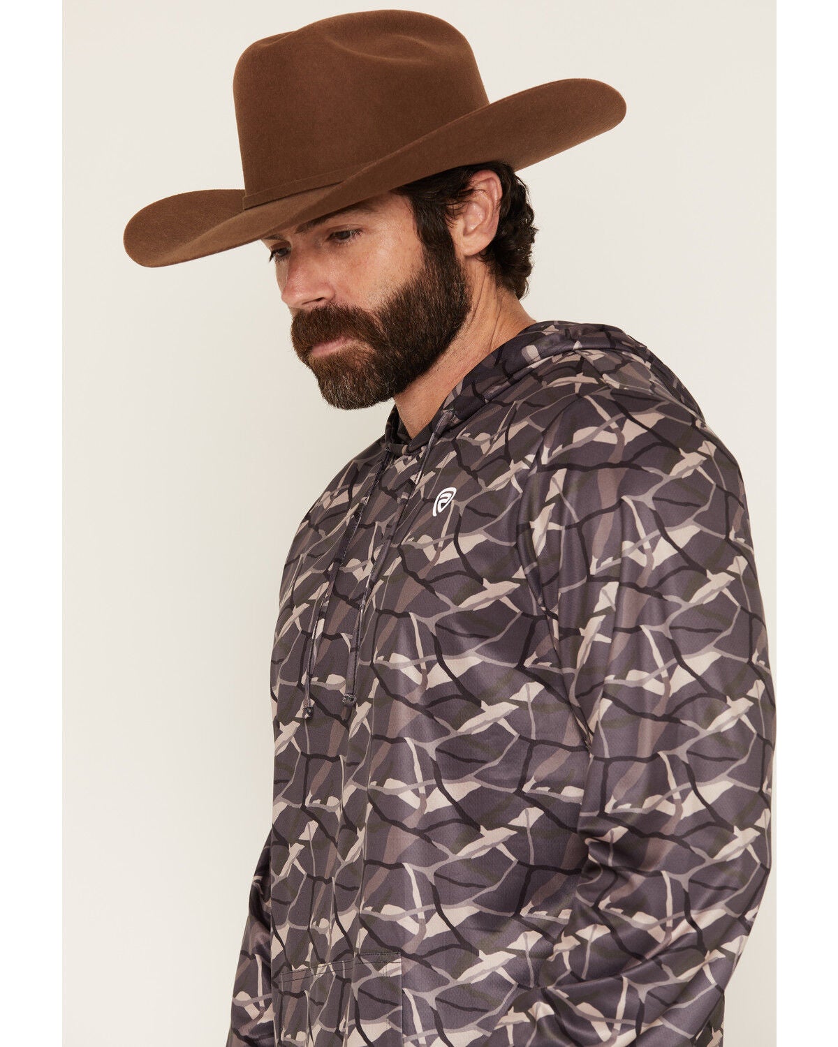 Image #2 - Rock & Roll Denim Men's Camo Print Long Sleeve Hooded Performance Shirt, Taupe, hi-res