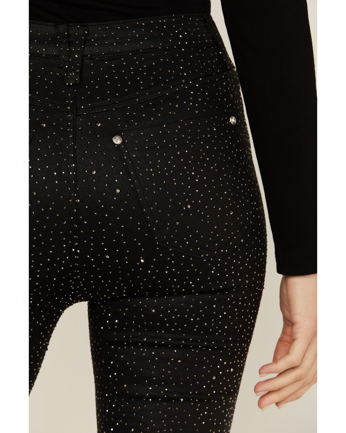 Image #4 - Vibrant Denim Women's Rhinestone High Rise Bootcut Denim Jeans, Black, hi-res