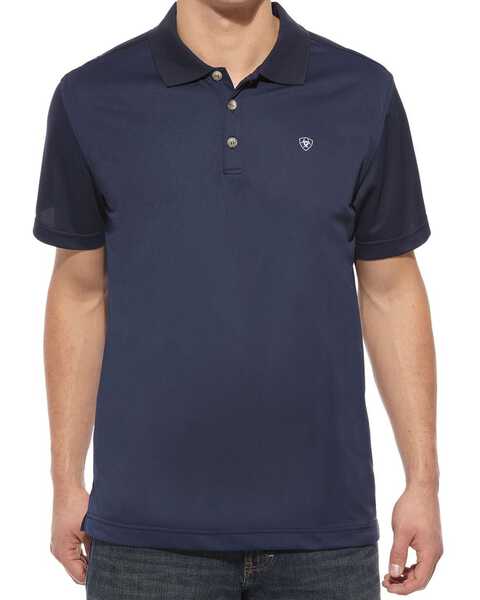 Image #1 - Ariat Men's Tek Short Sleeve Polo Shirt, Navy, hi-res