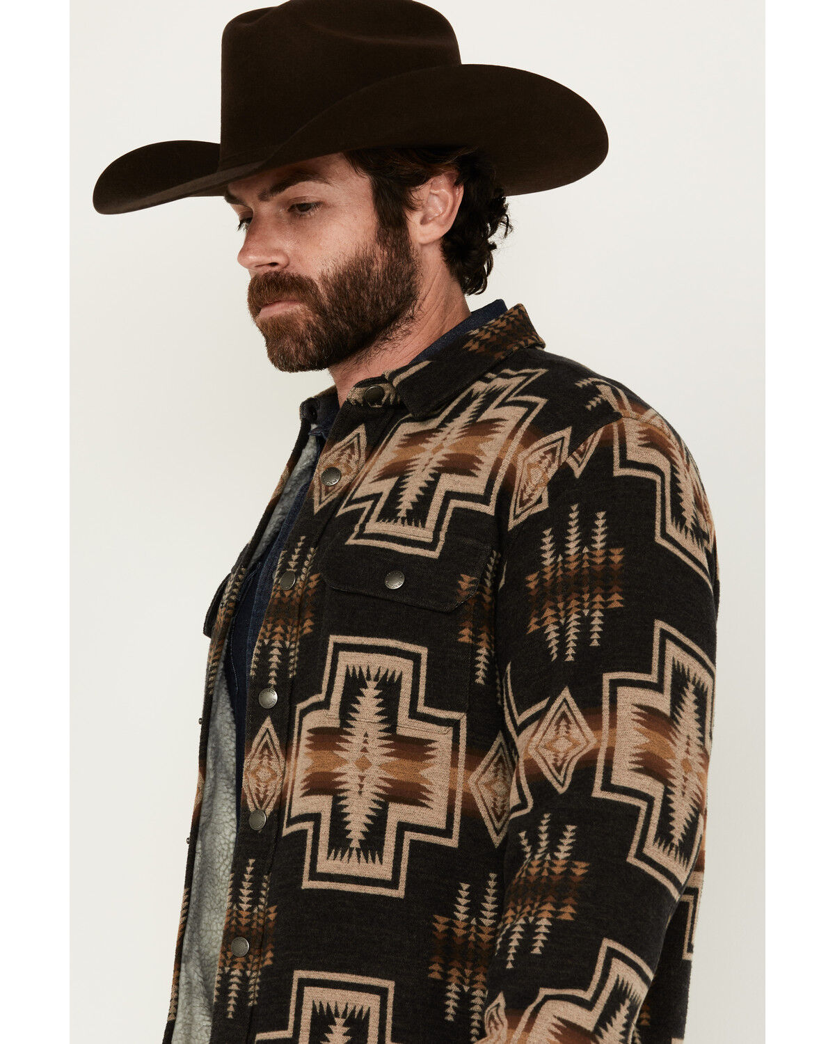 Image #2 - Pendleton Men's Bay City Multicolored Print Snap Sherpa Lined Jacket, Navy, hi-res