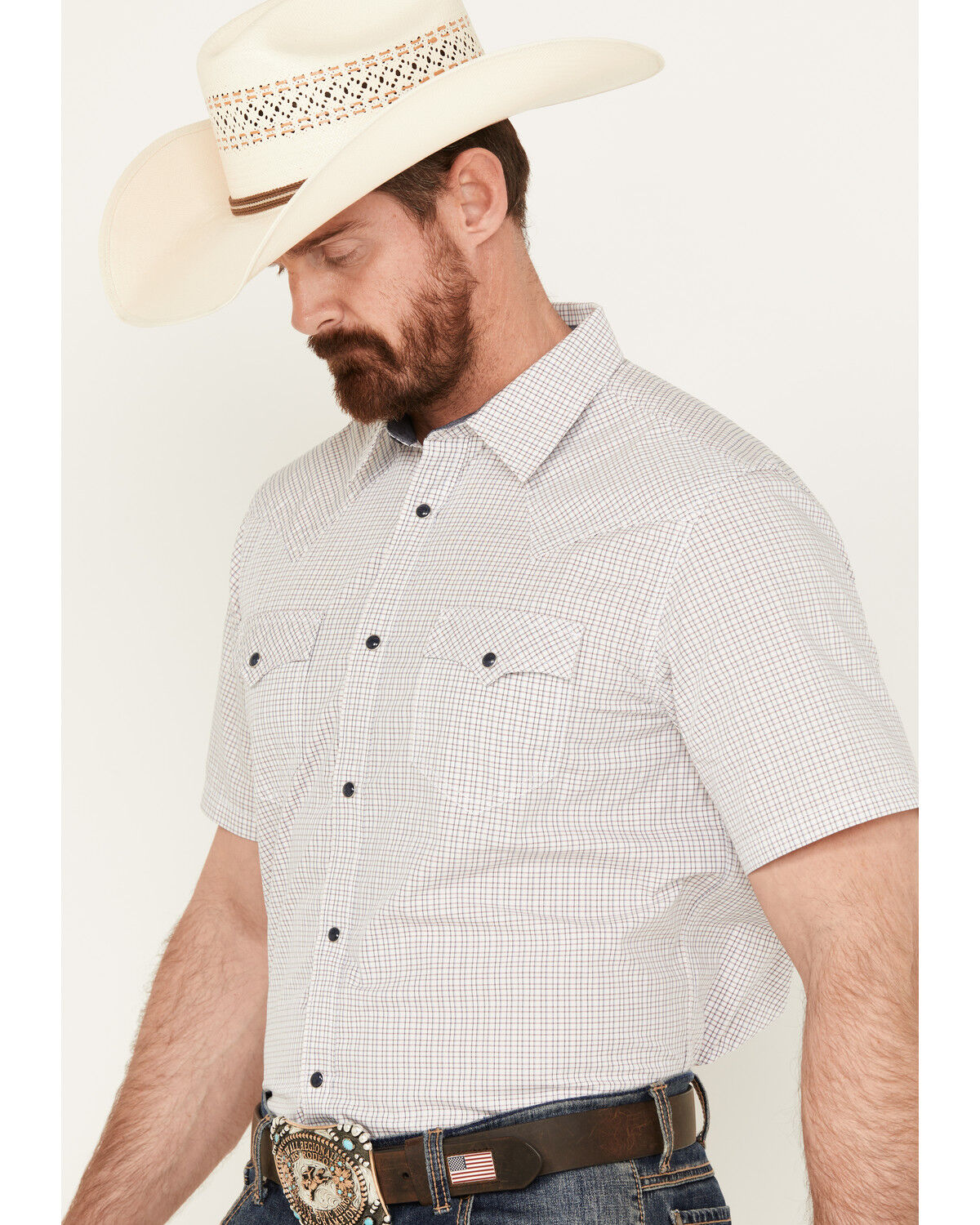 Image #2 - Cody James Men's Lake Travis Plaid Print Short Sleeve Snap Western Shirt - Big, White, hi-res