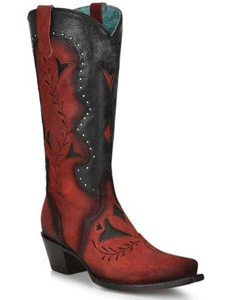 Image #1 - Corral Women's Studded Western Boots - Snip Toe, Black/red, hi-res