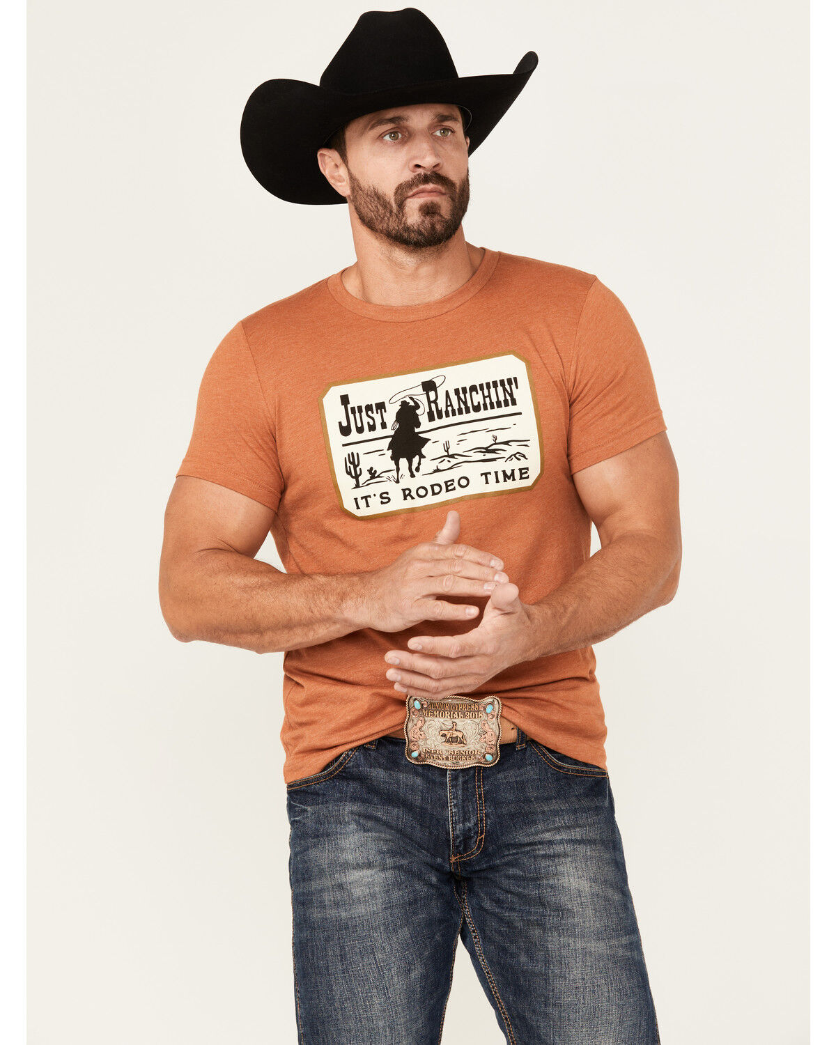 Image #1 - Rodeo Time Men's Just Ranchin' Short Sleeve Graphic T-Shirt, Rust Copper, hi-res