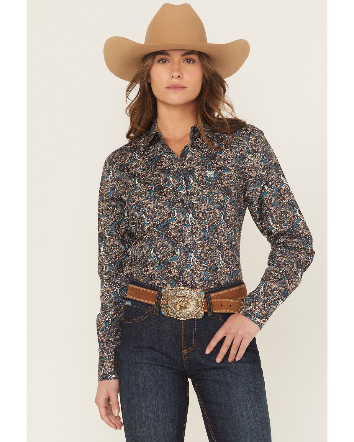 Image #1 - Cinch Women's Floral Paisley Print Long Sleeve Button-Down Western Shirt, Multi, hi-res