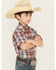 Image #2 - Ely Walker Boys' Plaid Print Short Sleeve Snap Western Shirt, Blue/red, hi-res