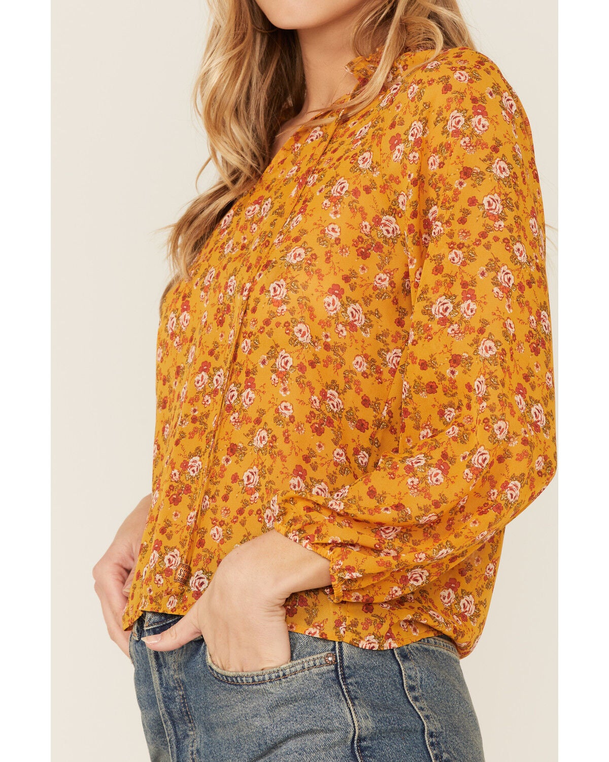 Image #2 - Wild Moss Women's Ruffle Neck Peasant Blouse, Mustard, hi-res