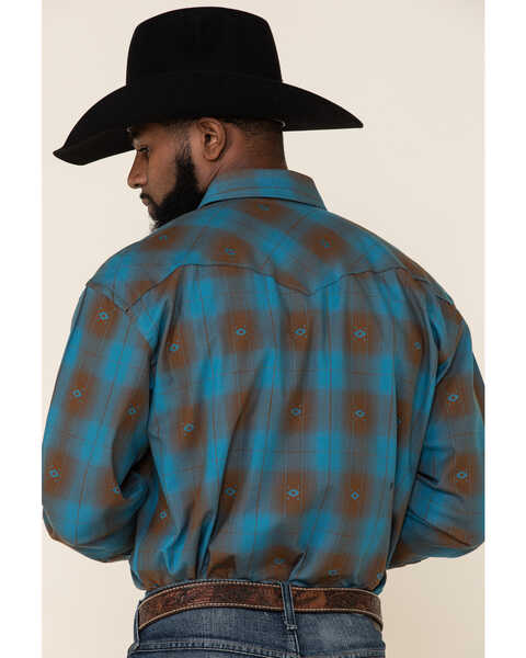 Image #5 - Rough Stock By Panhandle Men's Menlo Ombre Plaid Long Sleeve Western Shirt , Blue, hi-res