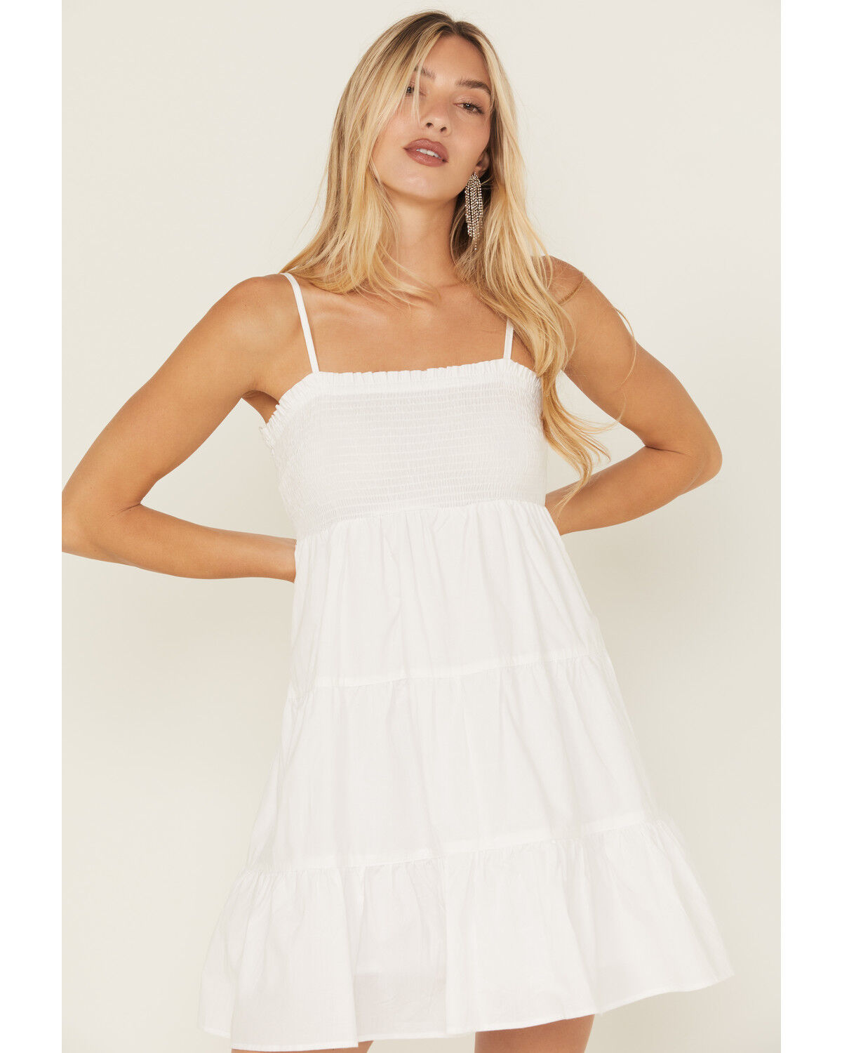 Image #2 - Angie Women's Smocked Front Mini Dress, White, hi-res