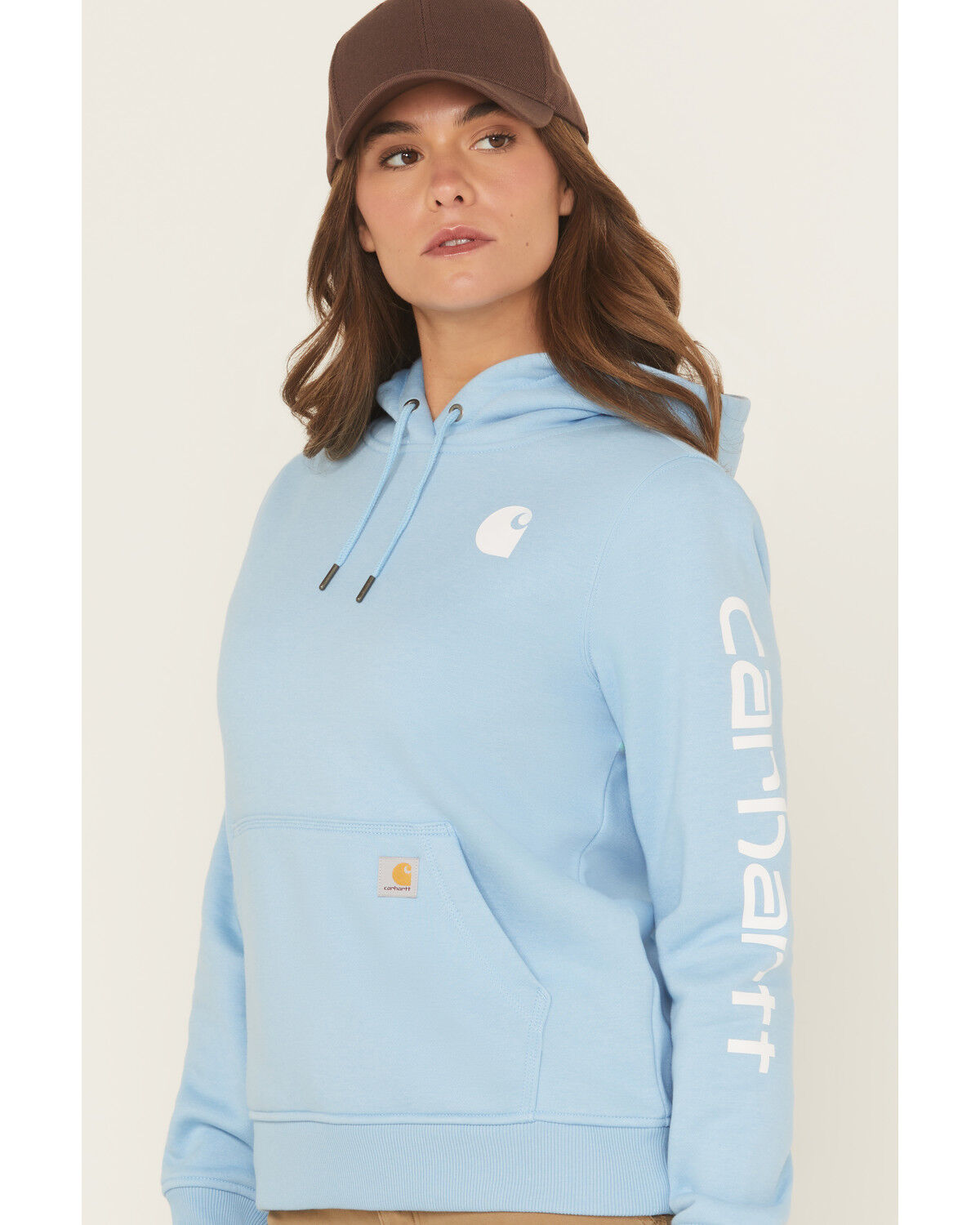 Image #2 - Carhartt Women's Relaxed Fit Midweight Logo Graphic Hoodie, Blue, hi-res
