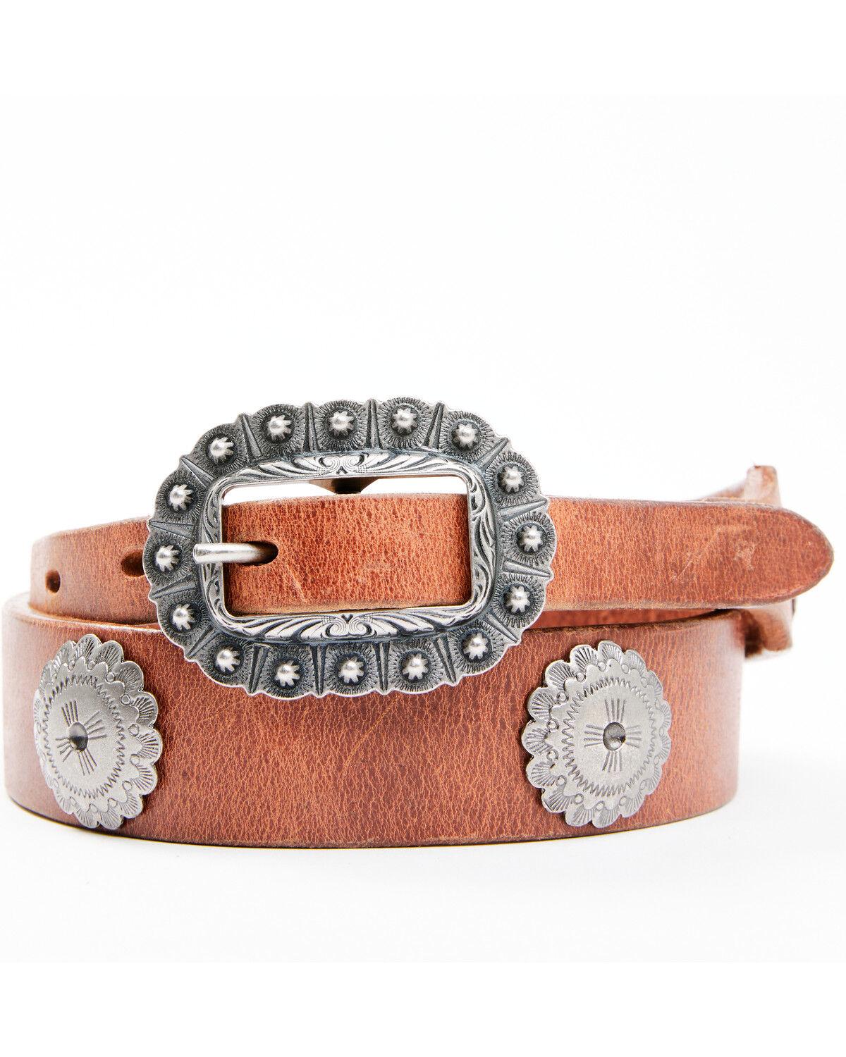 Image #1 - Double J Saddlery Women's Concho Harness Leather Belt, Brown, hi-res