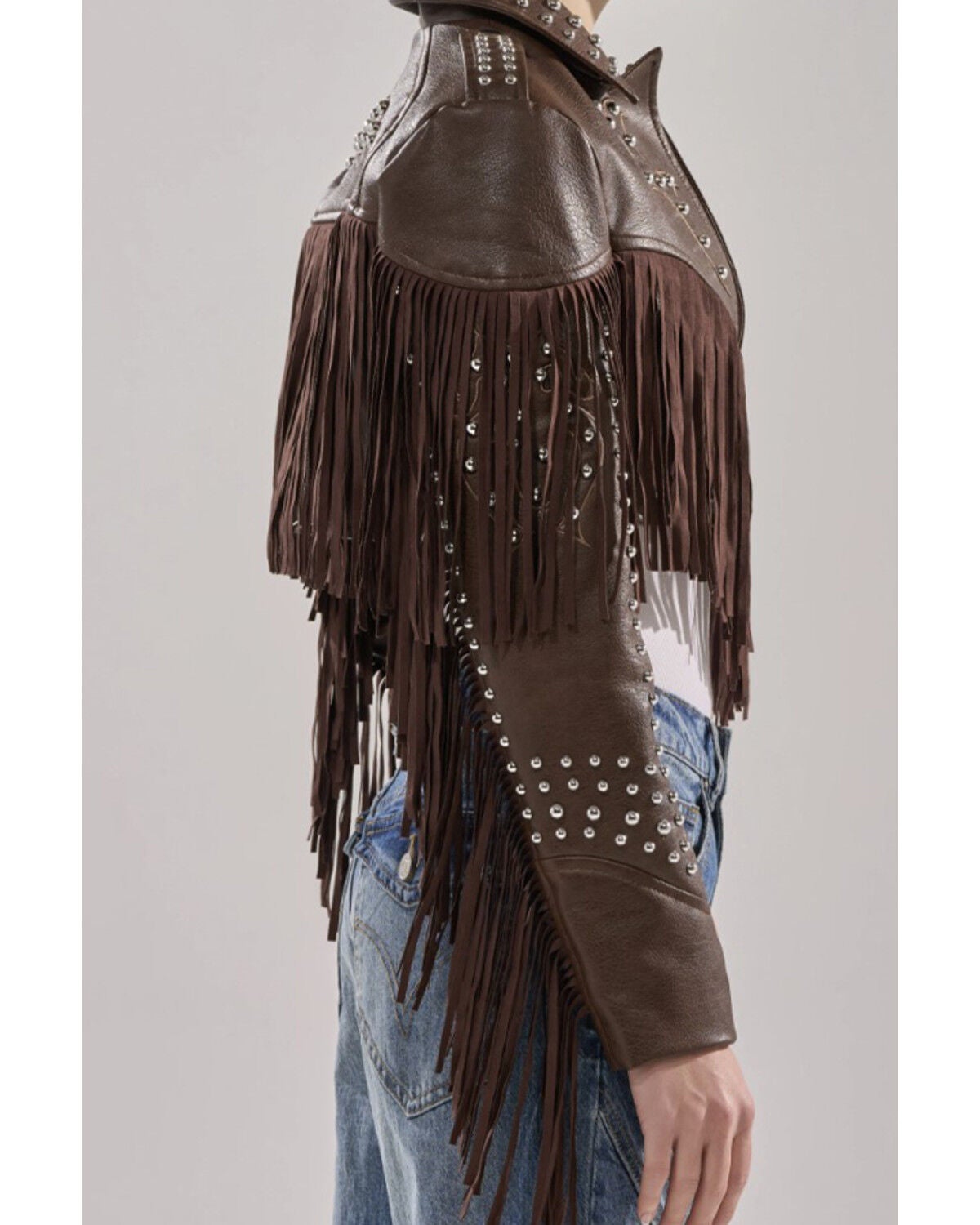 Image #2 - Azalea Wang Women's Reece Faux Leather Fringe Cropped Jacket, Brown, hi-res