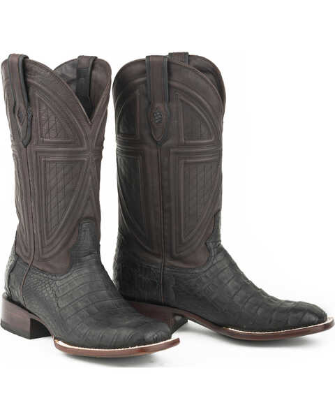 Stetson Men's Caiman Belly Western Boots - Square Toe , Black, hi-res