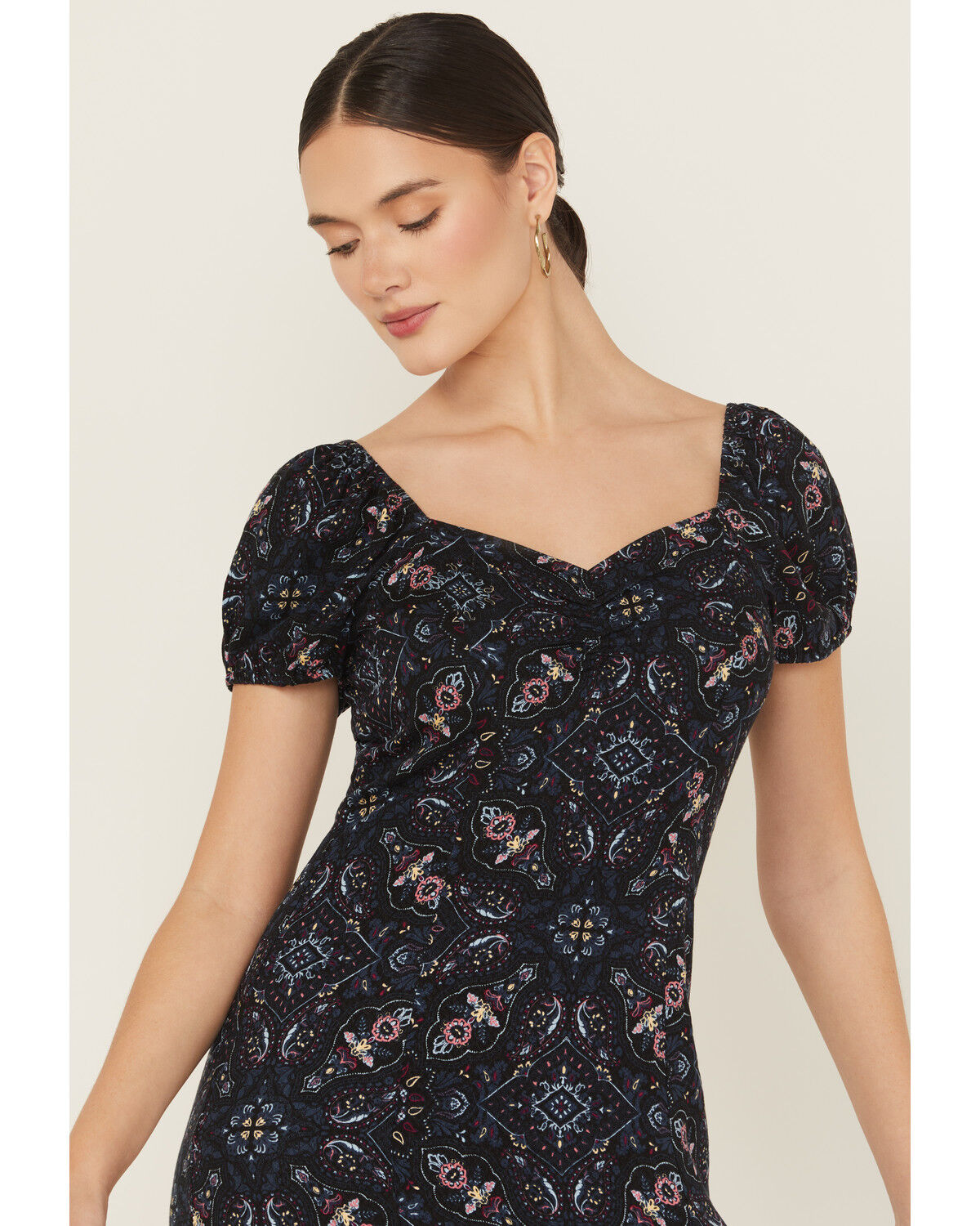 Image #3 - Idyllwind Women's Beth Jacquard Print Short Sleeve Midi Dress, Navy, hi-res