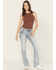 Image #3 - Miss Me Women's Medium Wash Mid Rise Americana Fleur de Lis Bootcut Stretch Denim Jeans, Medium Wash, hi-res