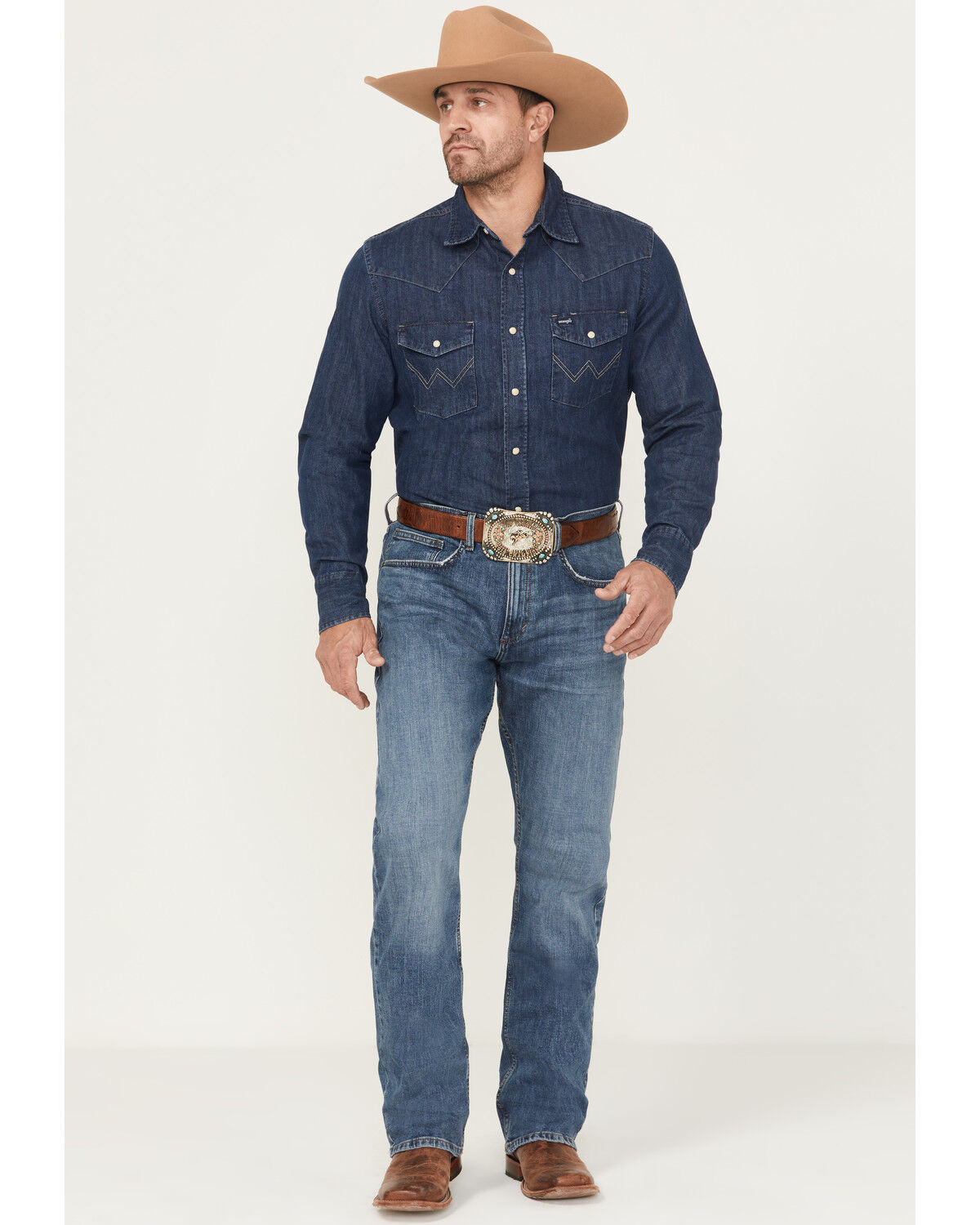 Image #1 - Wrangler Men's 42MWX 20X Medium Wash Slim Fit Bootcut Stretch Denim Jeans, Medium Wash, hi-res