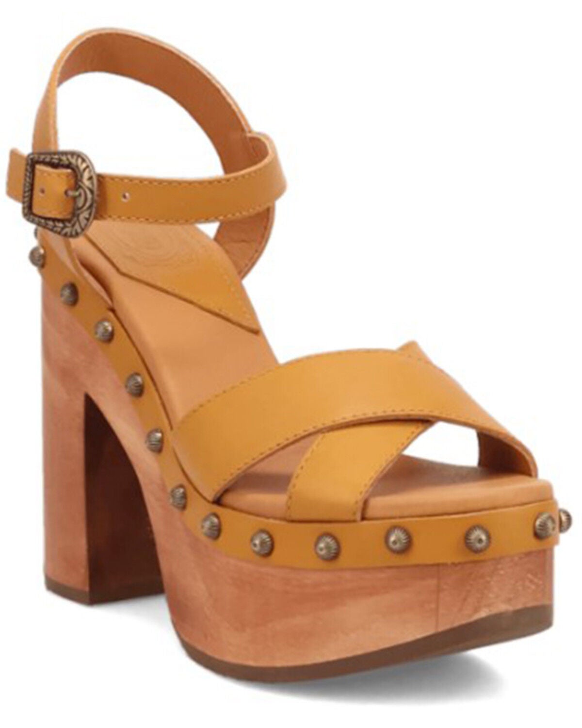 DIngo Women's Lotus Wooden Sandals, Mustard, hi-res