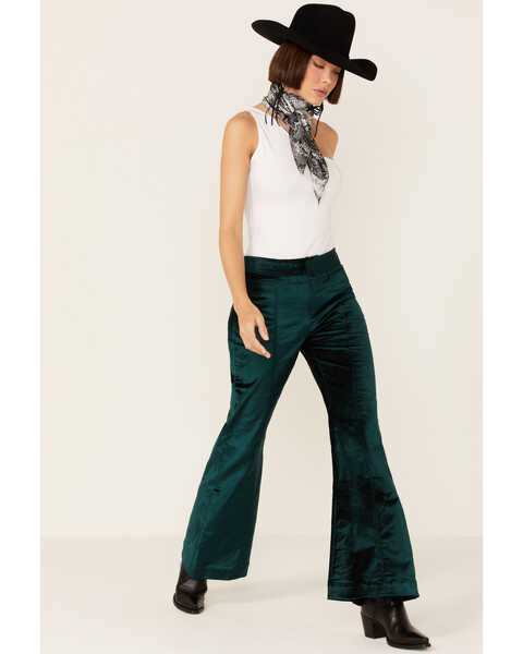 Image #4 - Free People Women's Walk With You Velvet Flare Trousers, Turquoise, hi-res