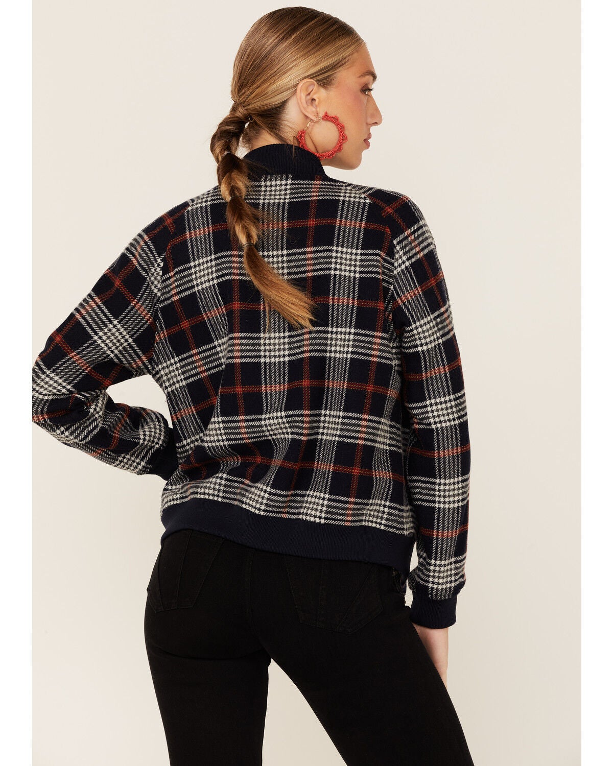 Navy \u0026 Red Plaid Wool Bomber Jacket 
