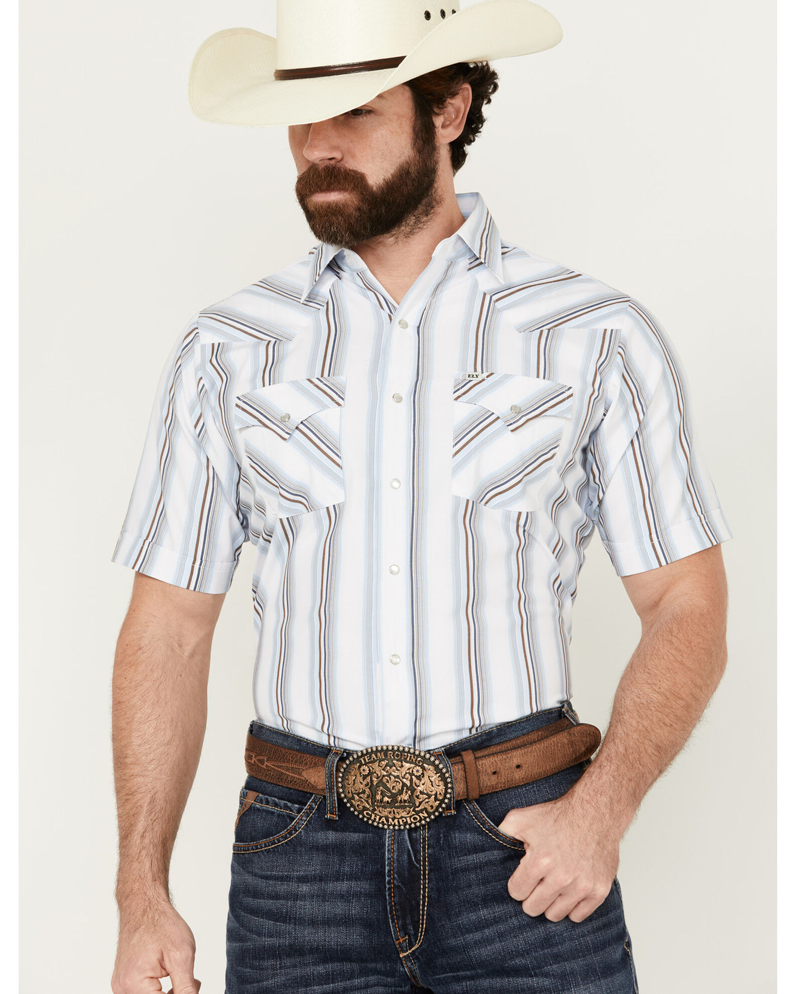 Ely Walker Men s Striped Print Short Sleeve Snap Western Shirt Country Outfitter