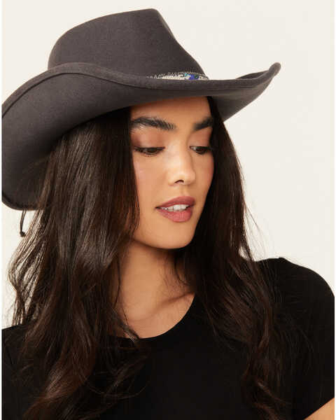 Nikki Beach Women's Mica Felt Western Fashion Hat , Grey, hi-res